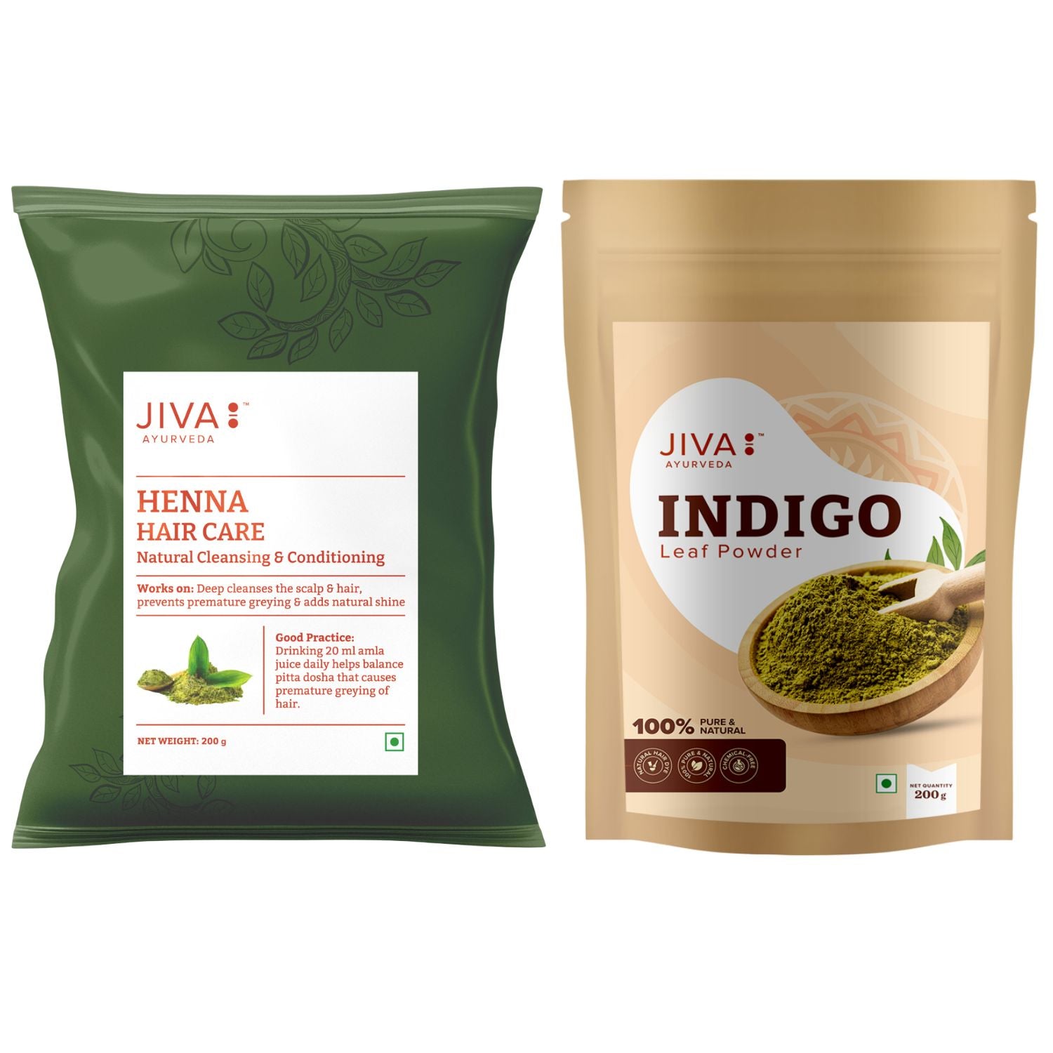 Jiva Henna & Indigo Powder | Pure & Natural Hair Color Combo 200g Each
