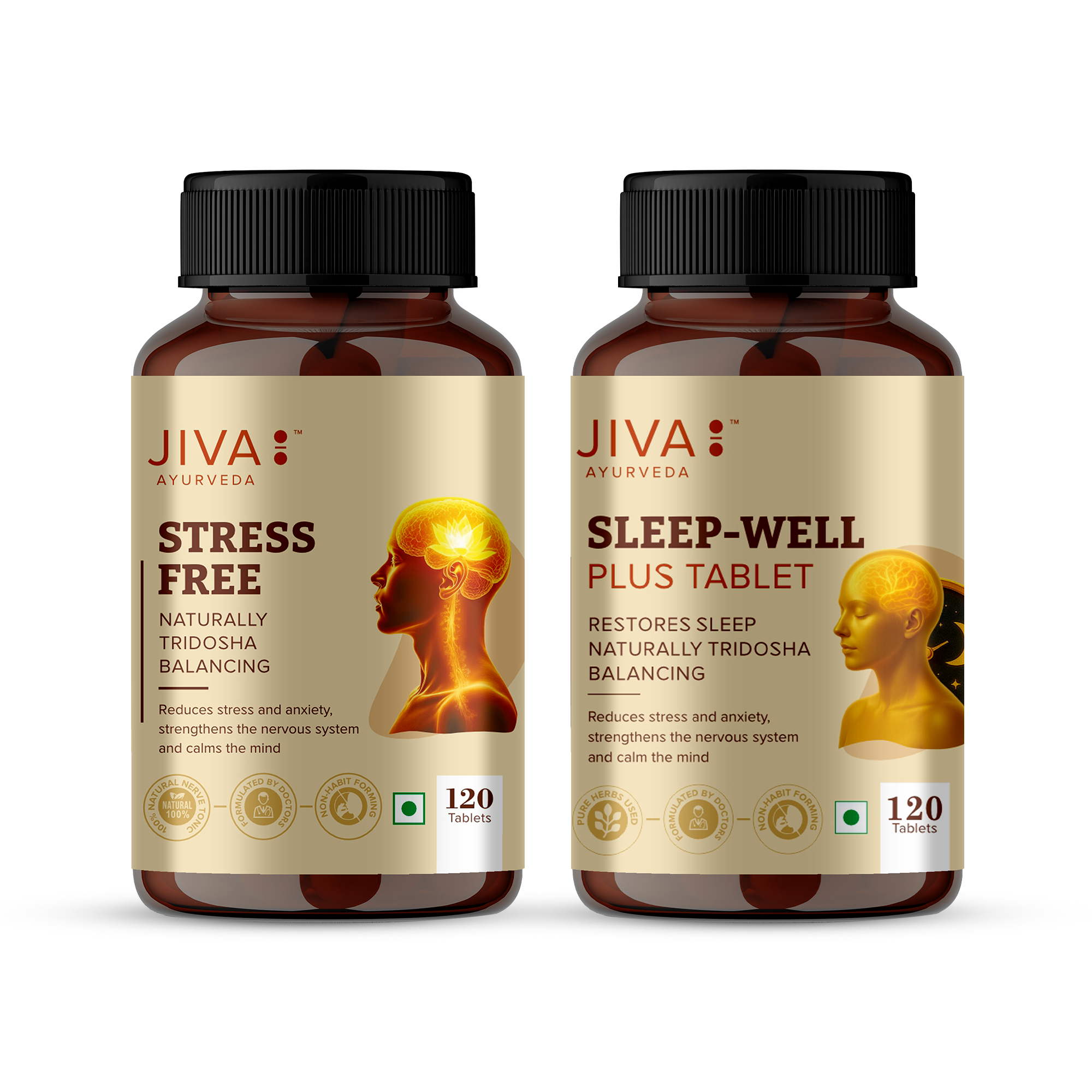 Jiva Ayurveda Sleep Well Plus & Stress-Free Tablet - 120 Tablets Each