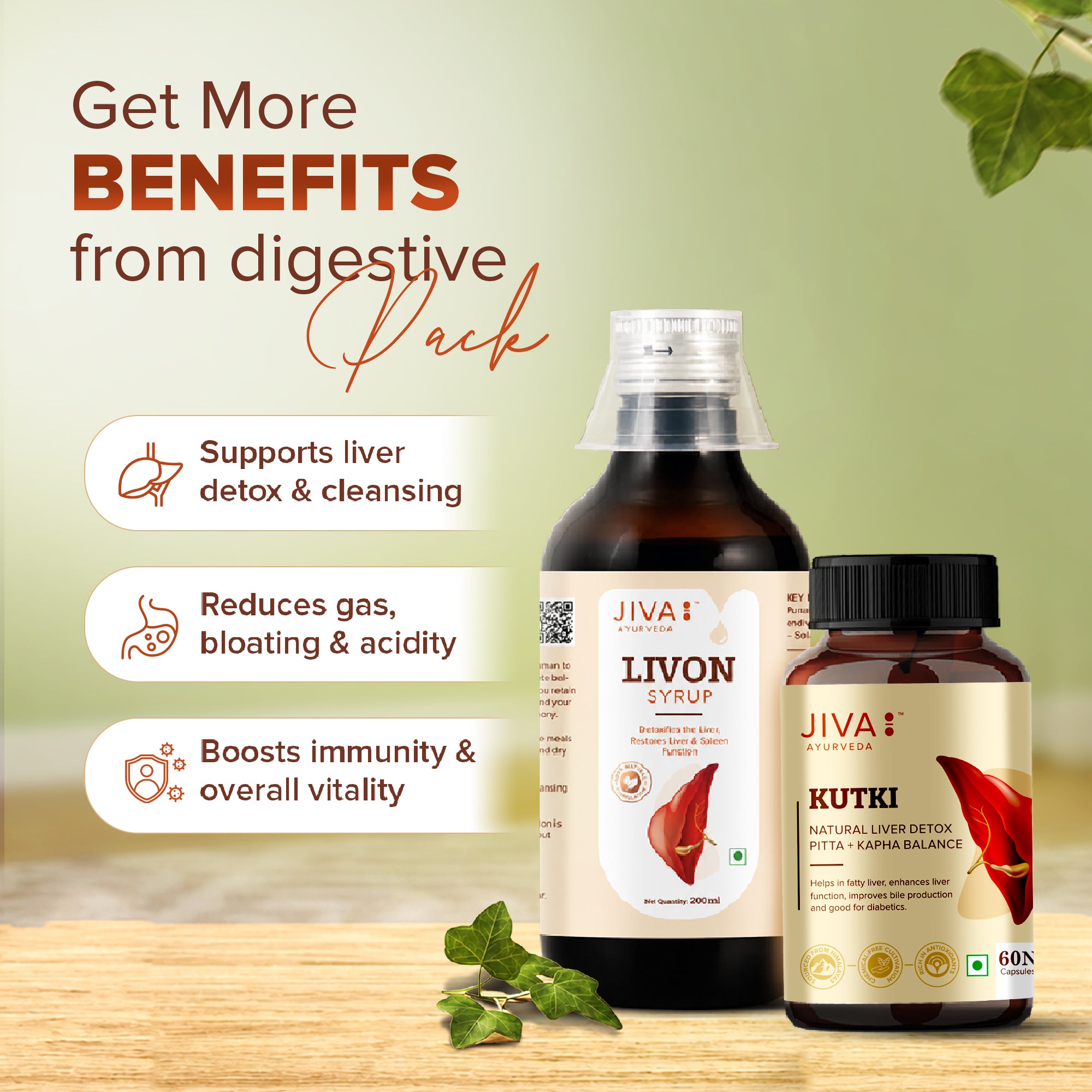 Jiva Kutki Capsules 60 Tablets & Livon Syrup 200 ML (Combo Pack of 2) | For Men & Women Liver Helps To Promote Digestion | 100% Pure & Natural | Good for Digestion