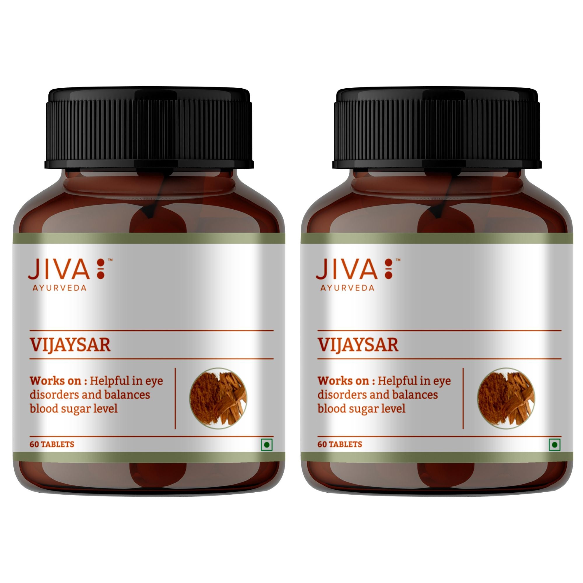 Vijaysar Tablets Supports Blood Sugar Control 100% Natural Ayurvedic Herb Good For Diabetes - 60 Tablets