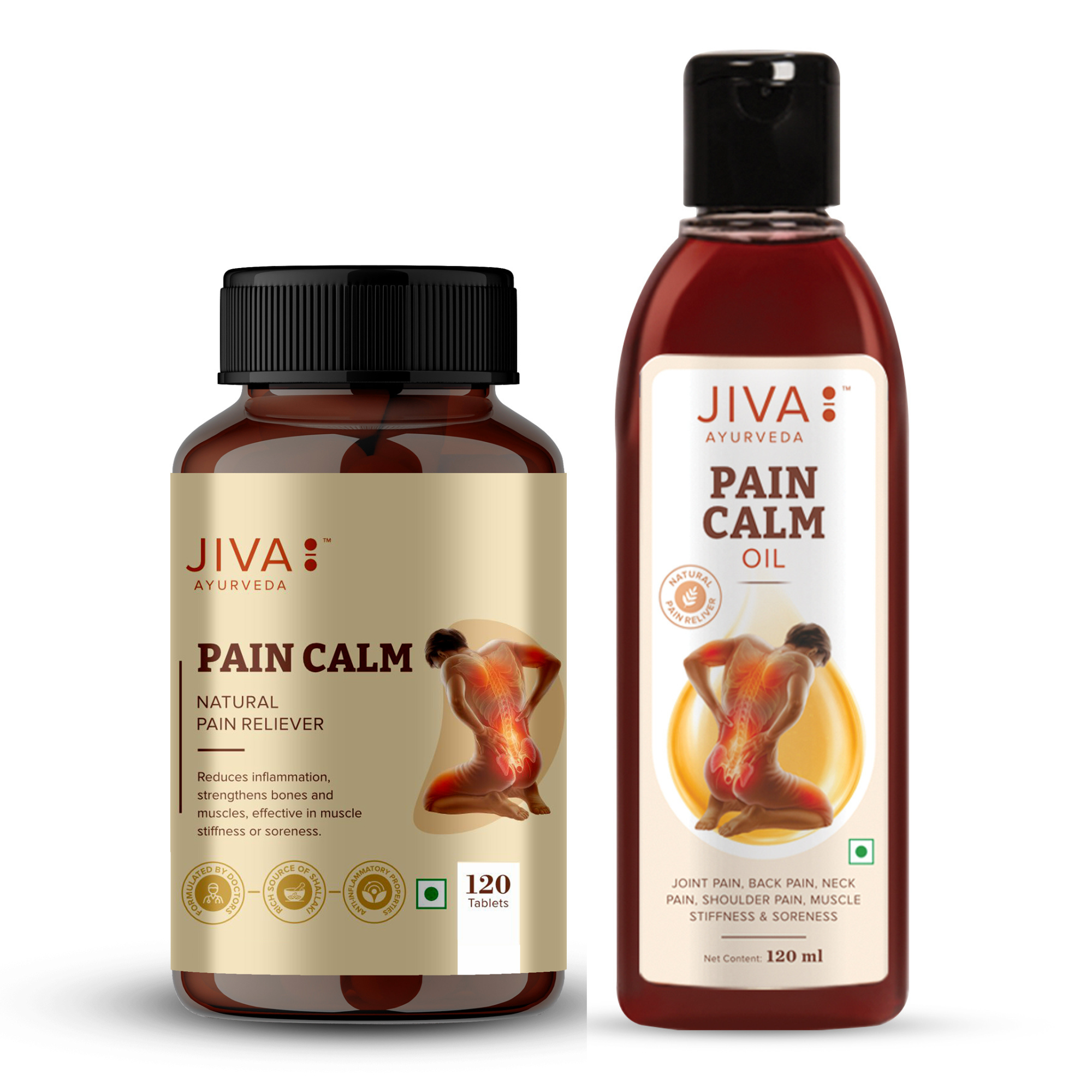 Combo Of Pain Calm Oil 120 ml & Pain Calm Tablets 120 Tablets | Relieve Musculoskeletal Pain & Stiffness
