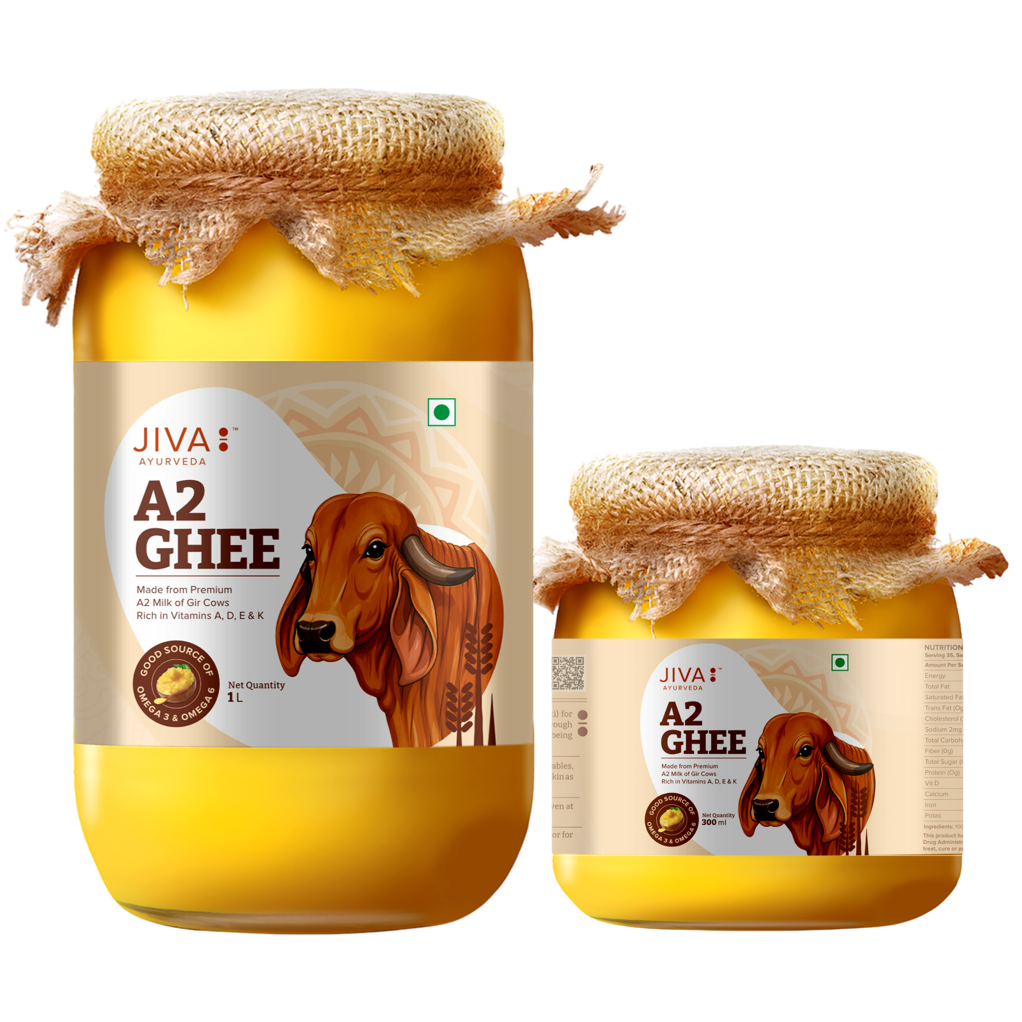 A2 Gir Desi Cow Ghee 1L + 300 ml (Combo Pack) | Pure Desi Ghee | Bilona Curd Churned | Grass-fed Cultured Ghee | Pure, Natural, Healthy
