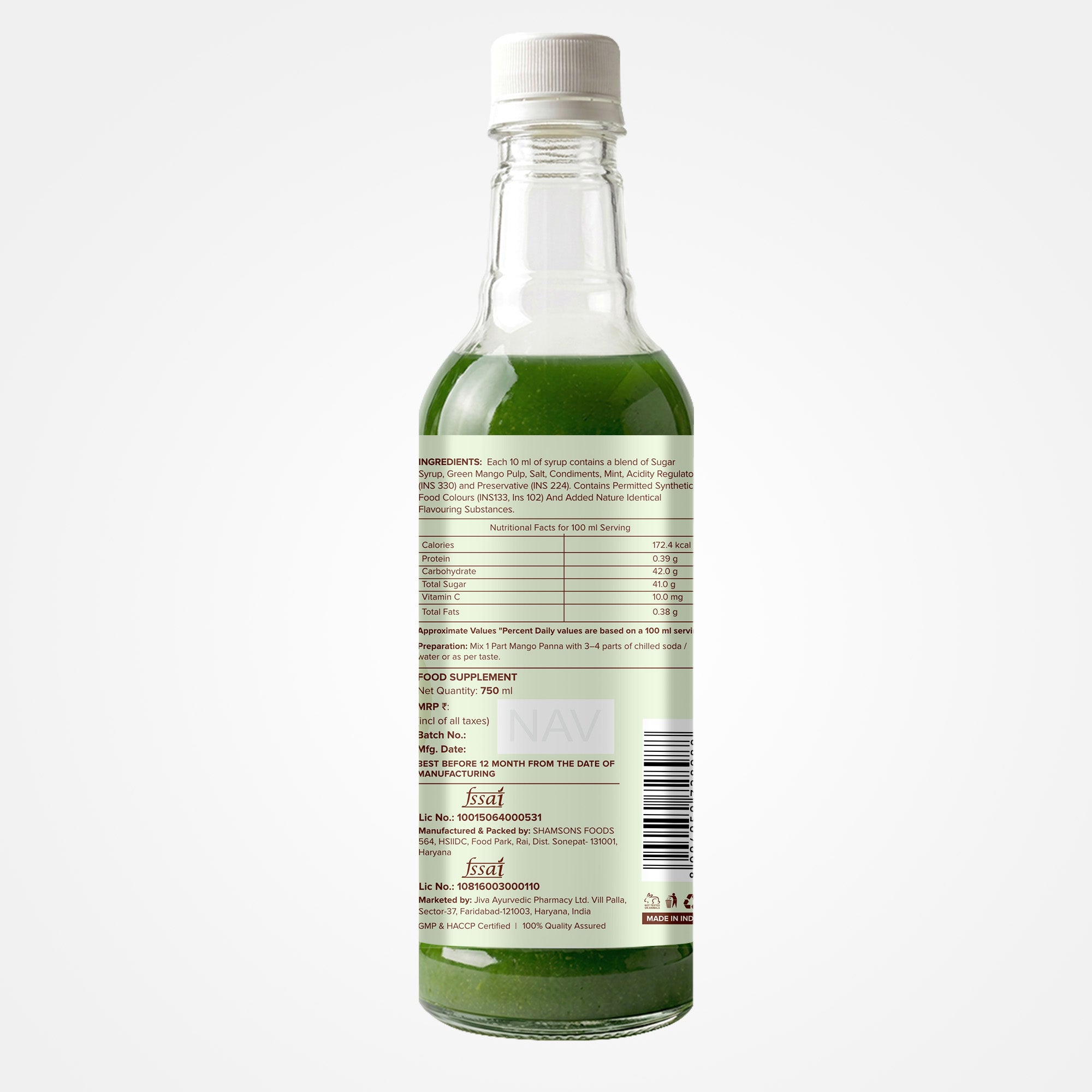 Aam Panna Squash 750 ml- Good source of vitamin C:Helps provide instant energy and support hydration.