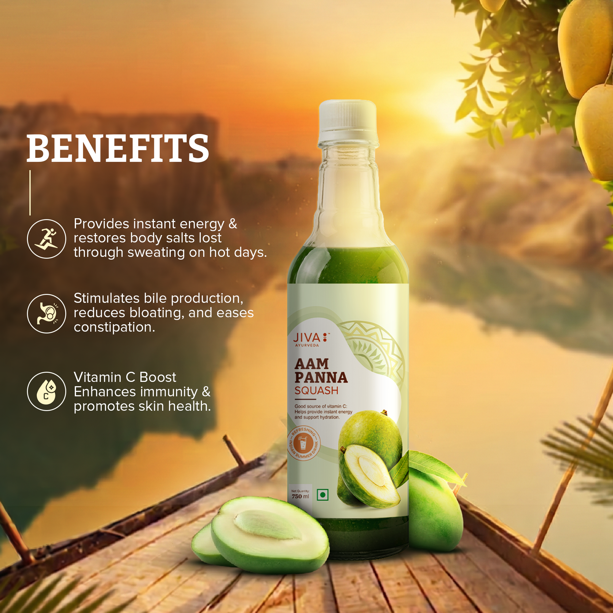 Aam Panna Squash 750 ml- Good source of vitamin C:Helps provide instant energy and support hydration.