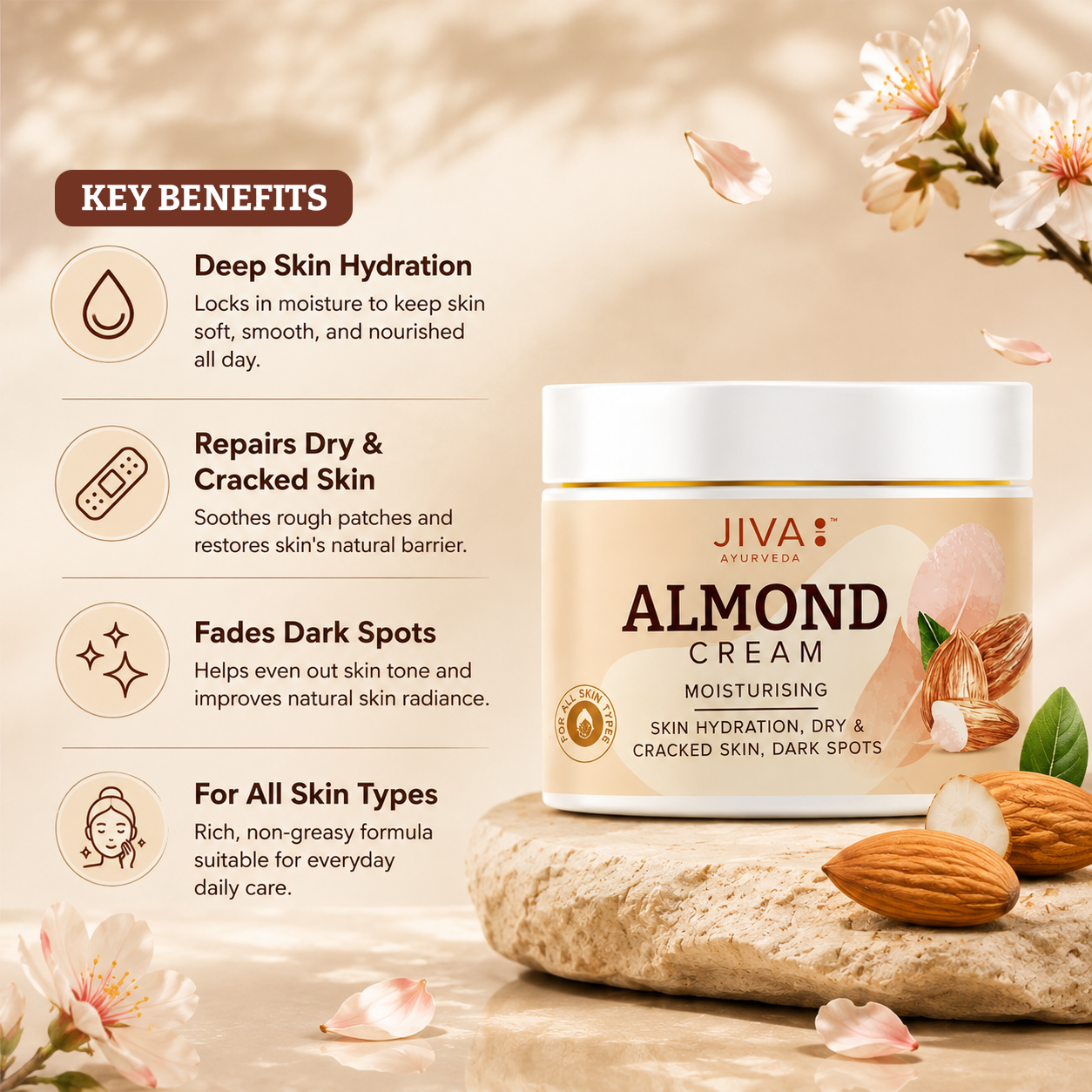 Almond Cream 100gm | Treats Dry Skin, Wrinkles & Pigmentation