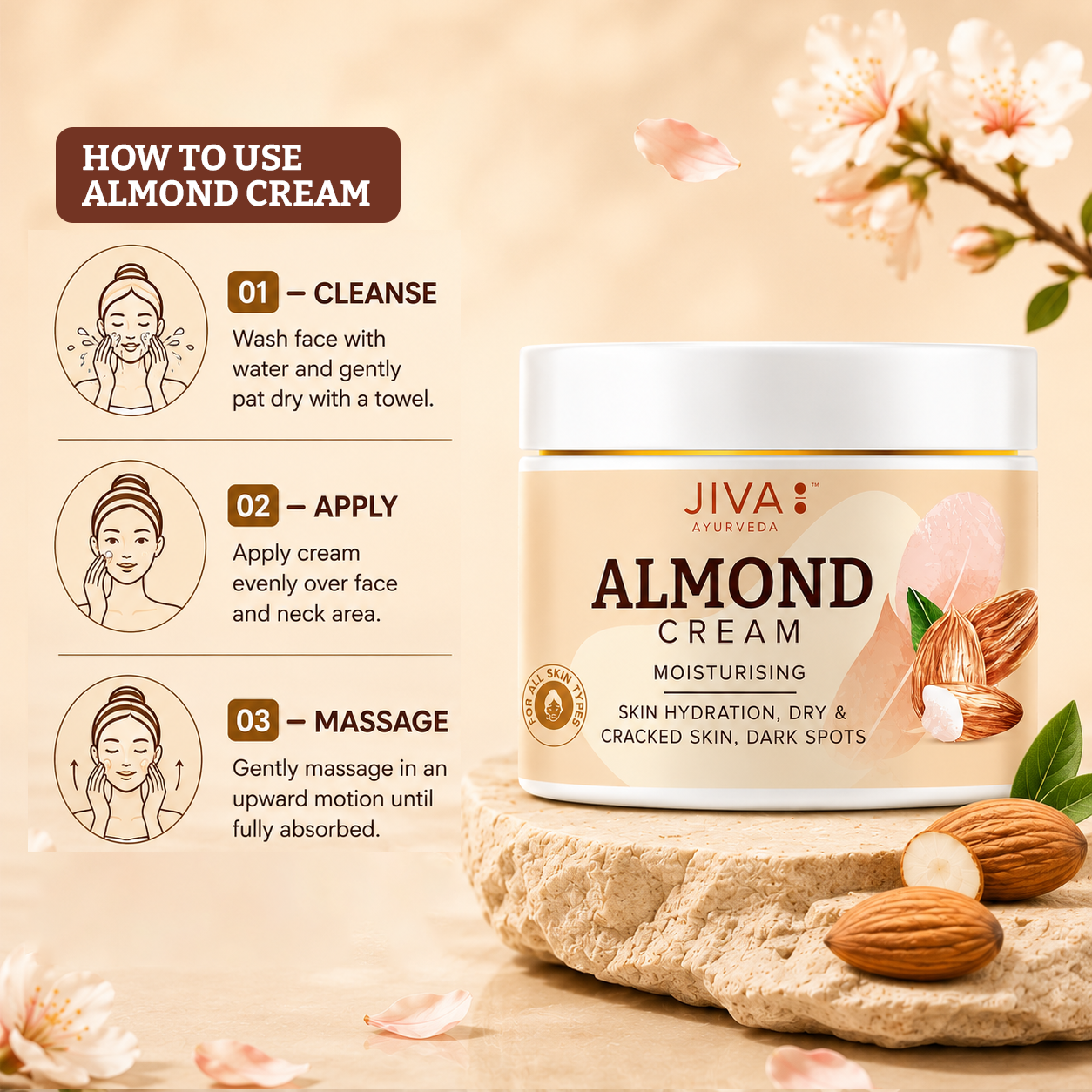 Almond Cream 100gm | Treats Dry Skin, Wrinkles & Pigmentation