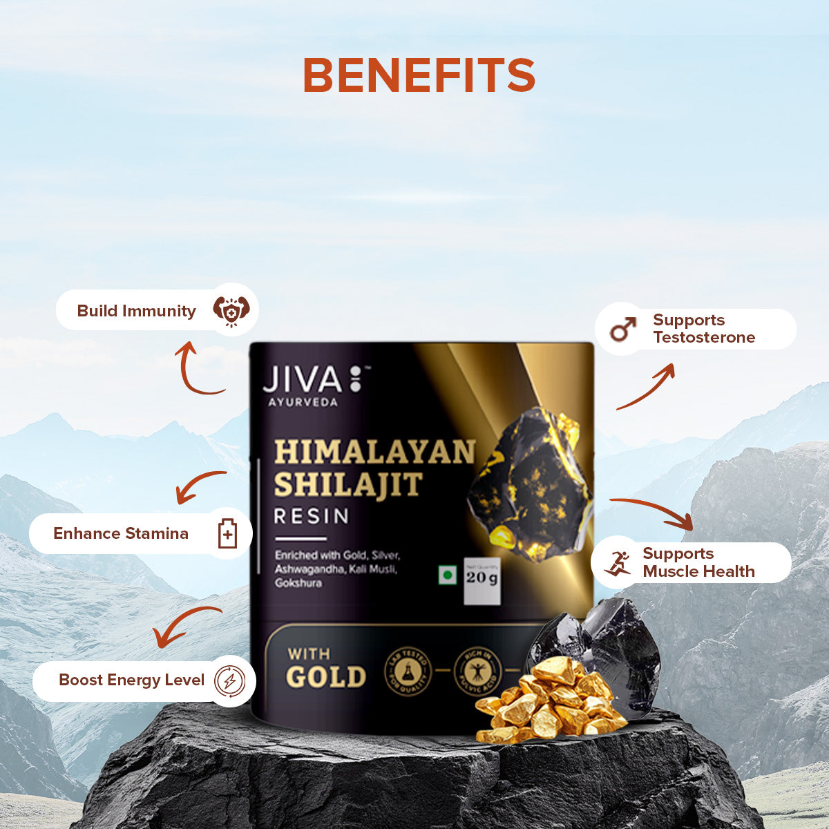 Shilajit Resin Gold | 500mg/Serving | Boosts Stamina, Strength & Muscle Growth | 100% Ayurvedic -20g (Pack of 1)