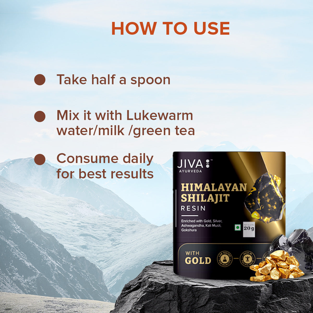 Shilajit Resin Gold | 500mg/Serving | Boosts Stamina, Strength & Muscle Growth | 100% Ayurvedic -20g (Pack of 1)