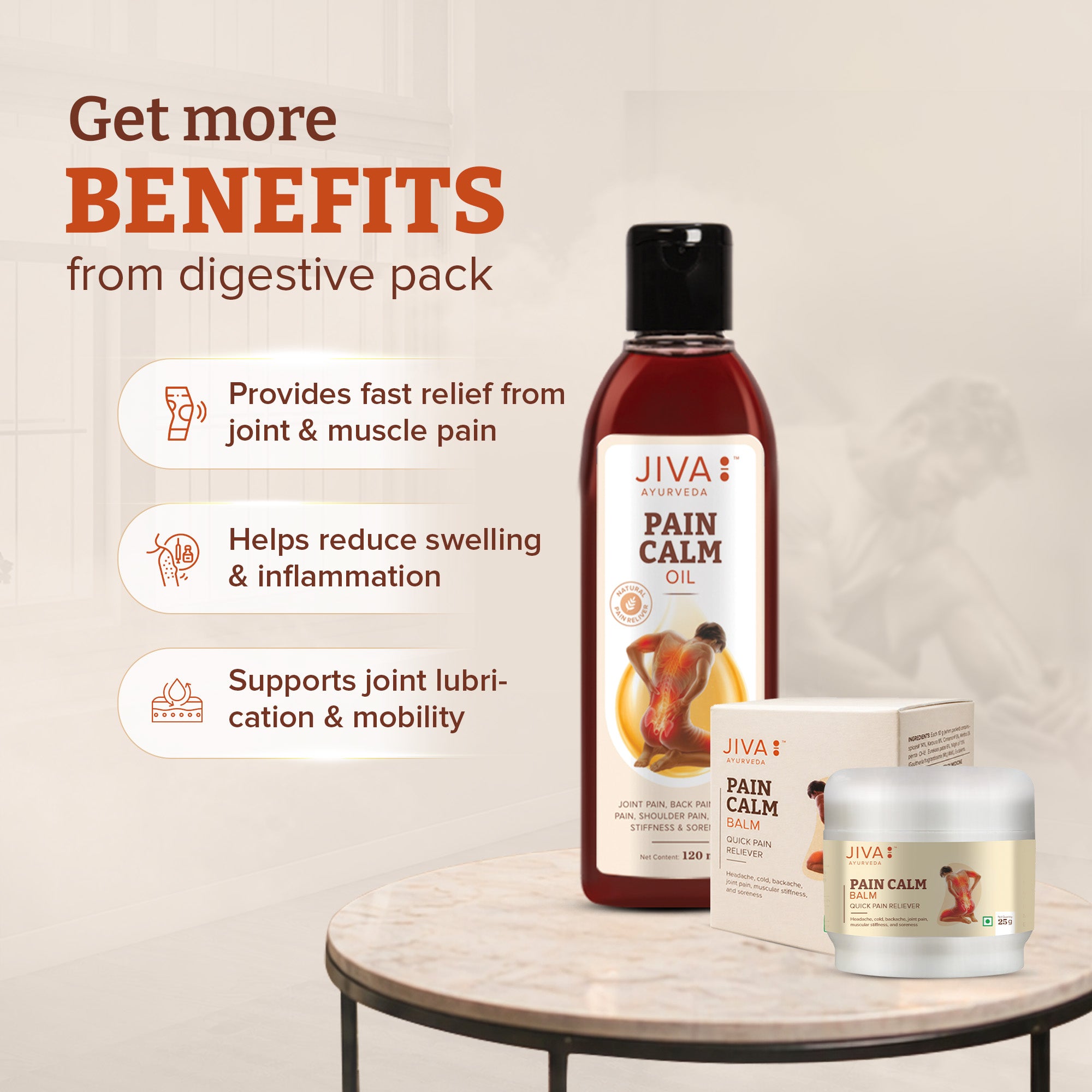 Combo Of Pain Calm Oil 120 ml & Balm 25 gm | 100% Ayurvedic | Relieve Musculoskeletal Pain, Headache & Backache (Pack Of 2)