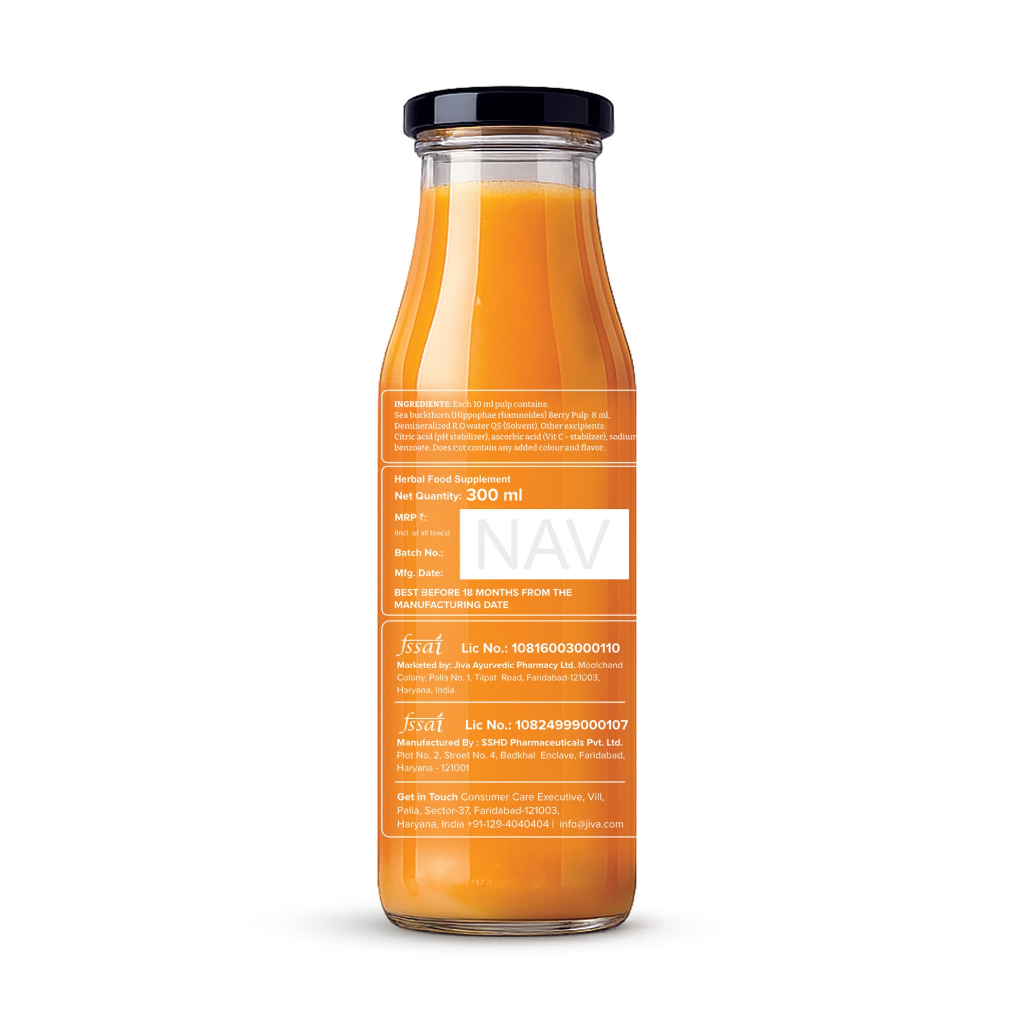 JIVA Ayurveda Sea Buckthorn Pulp 300 ml | Natural Sea Buckthorn Juice | Fruit Pulp