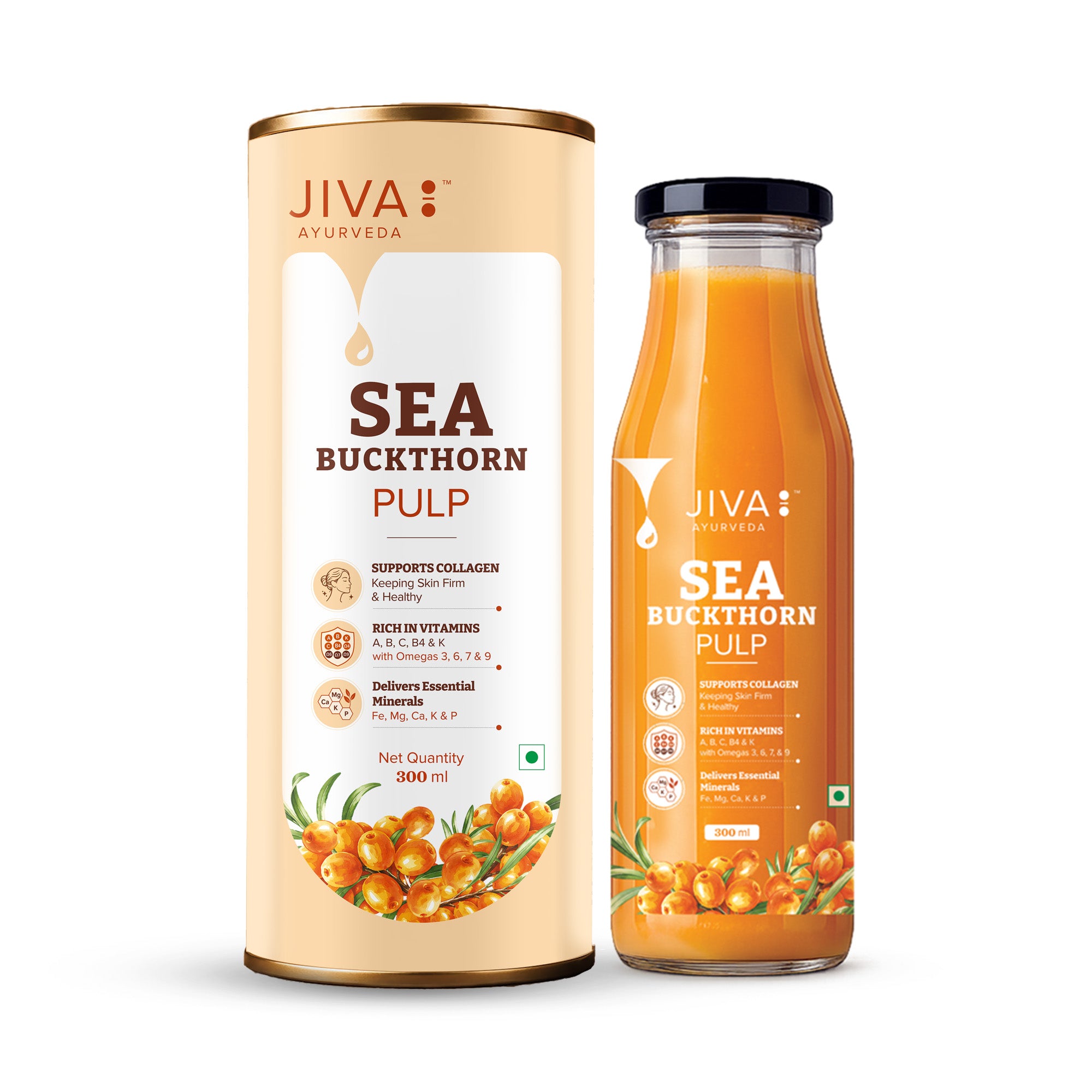 JIVA Ayurveda Sea Buckthorn Pulp 300 ml | Natural Sea Buckthorn Juice | Fruit Pulp
