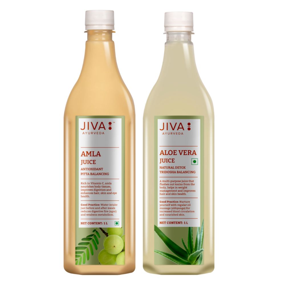 Jiva Amla Juice & Aloe Vera Juice | Improves Digestion, Boosts Immunity- 1L Each (Combo Pack of 2)