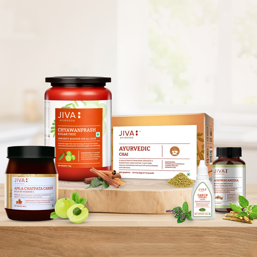 Winter Immunity Combo1- Sugar Free Chyawanprash 1kg | Ayurvedic Chai 25 Bags | Amla Chatpata Candy 400g | Ashwagandha 120Tablet | Panch Tulsi Drop 20ml For Immunity