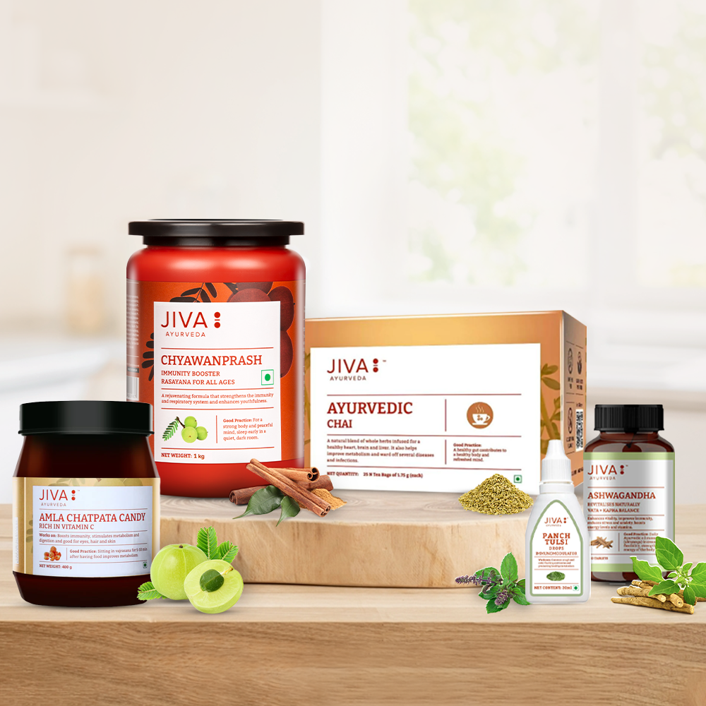 Winter Immunity Combo2 - Ayurvedic Chai 25 Bags | Amla Chatpata Candy 400g | Chyawanprash 1kg | Ashwagandha 120Tablet | Panch Tulsi Drop 20ml For Immunity