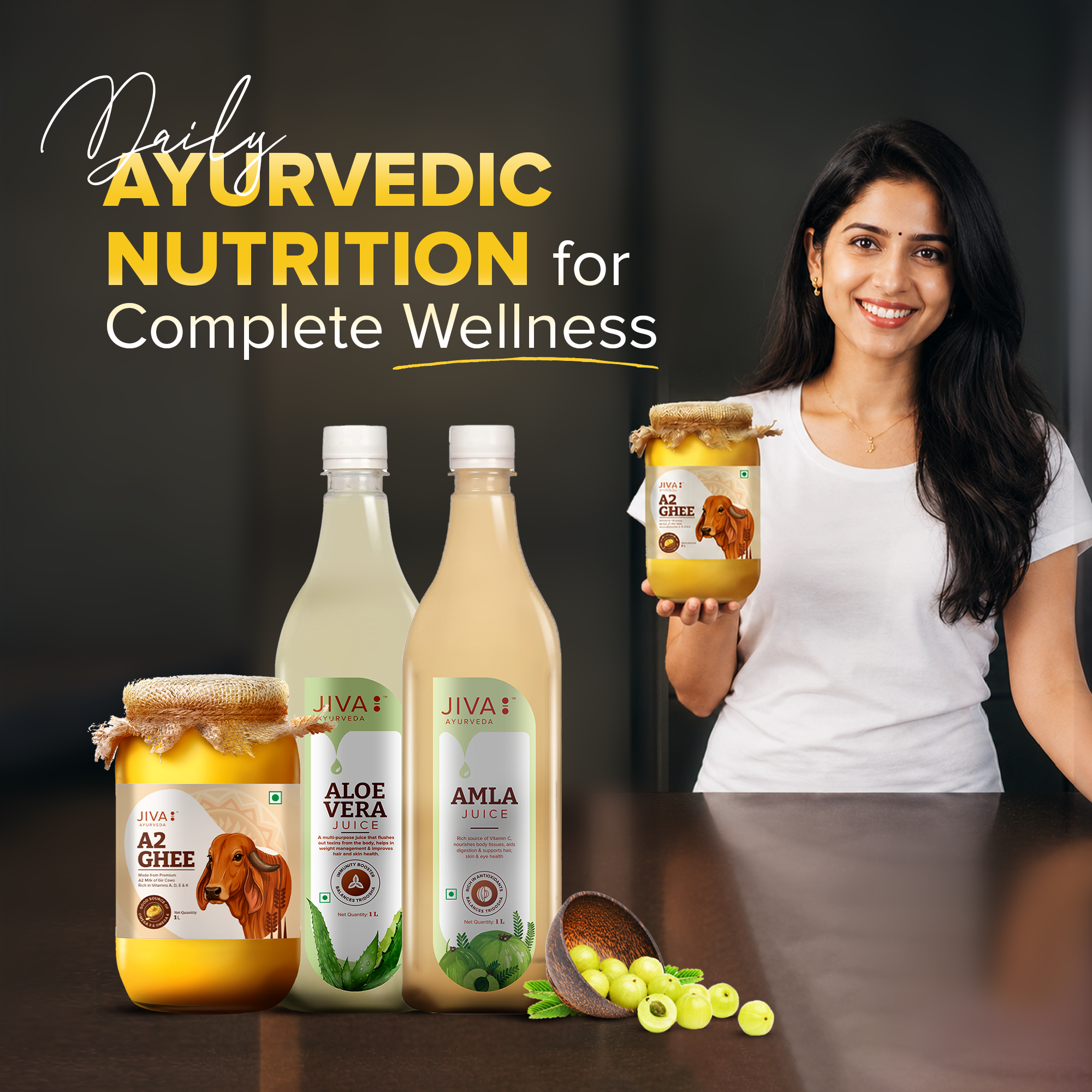 Jiva Ayurveda digestive combo | A2 Ghee 1KG | Aloe Vera Juice 1L | Amla Juice 1l Made to support daily digestion, gut balance, immunity, and overall wellness naturally