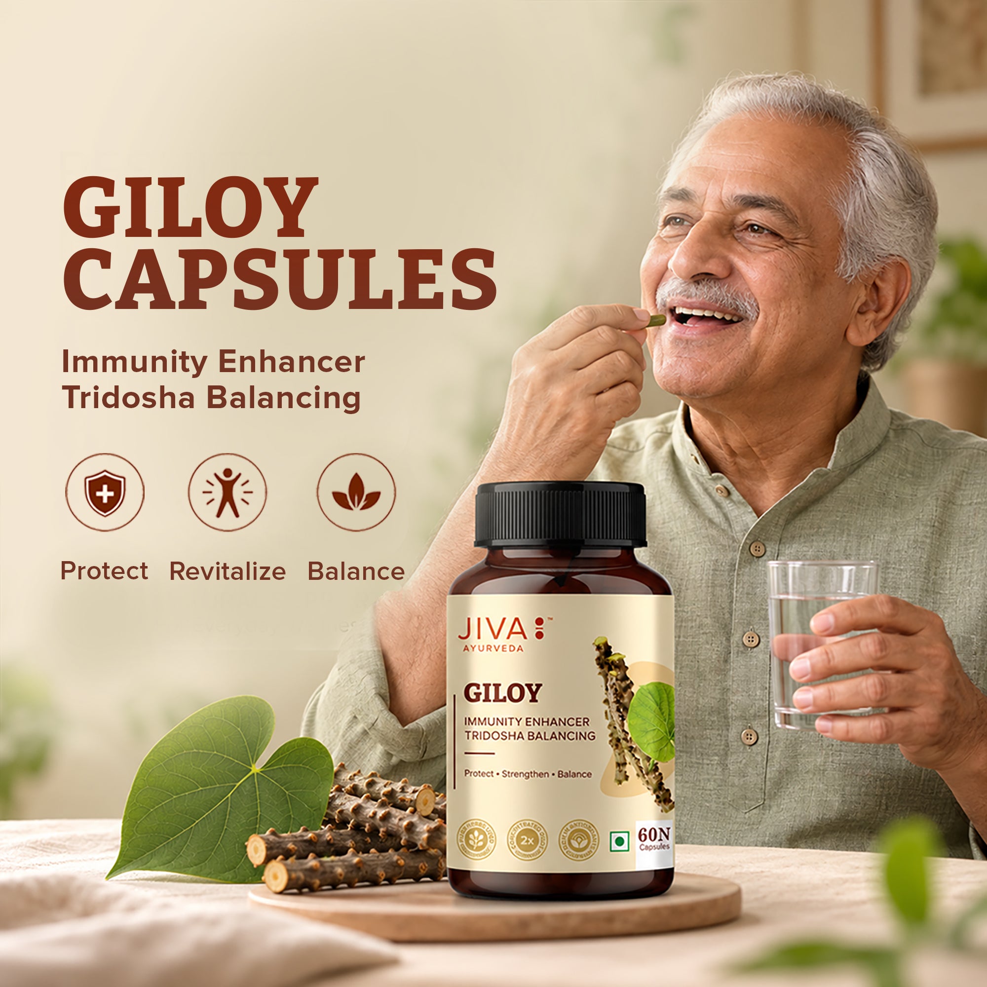 Jiva GiloyCapsule for Digestion | Pure & Natural | Ageing and Immunity Boost - 60 Capsule
