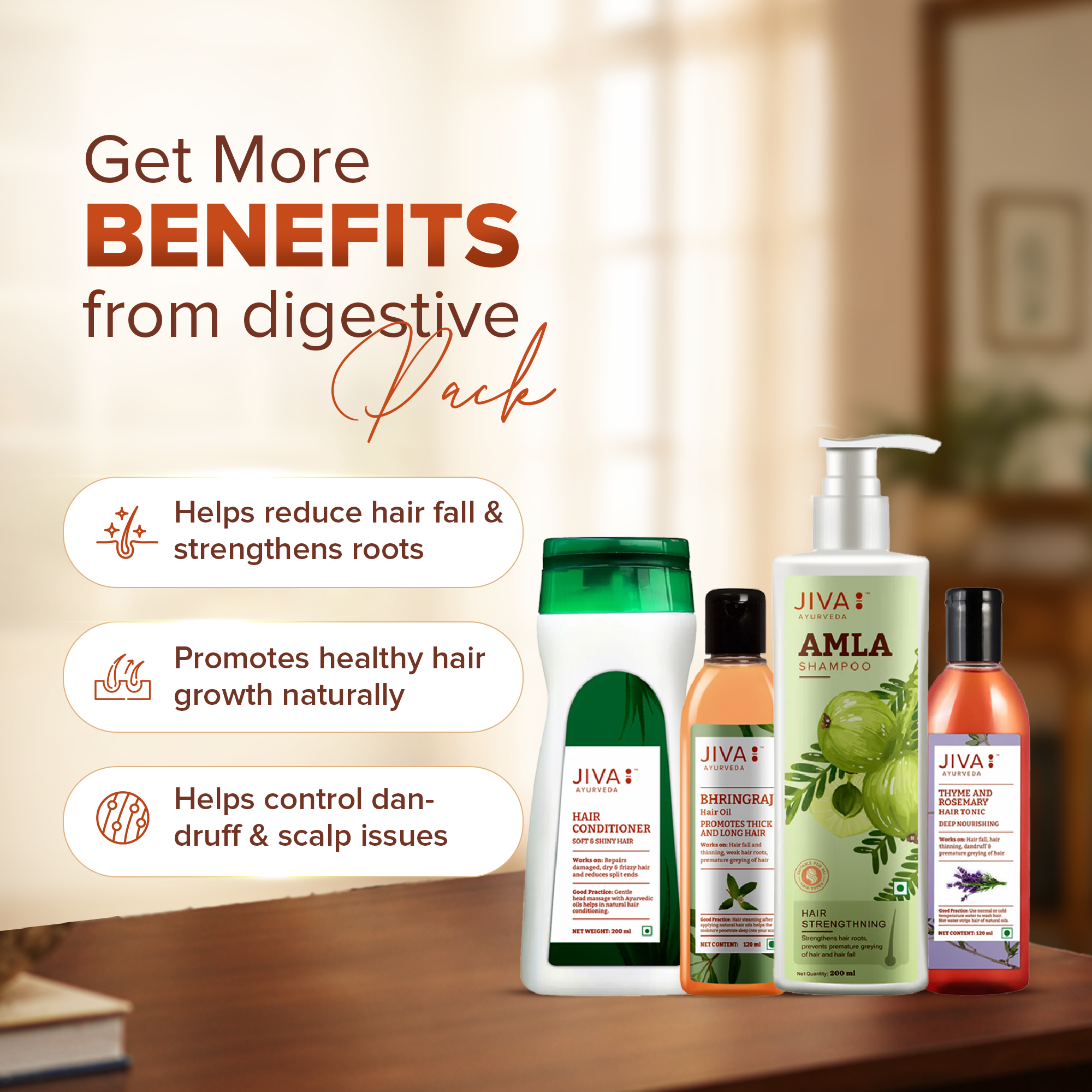 Hair Wellness Combo | Hair Conditioner 200ml | Bhringraj Hair Oil 120ml | Amla shampoo 200ml | Thyme & Rosemary Hair Tonic 120ml