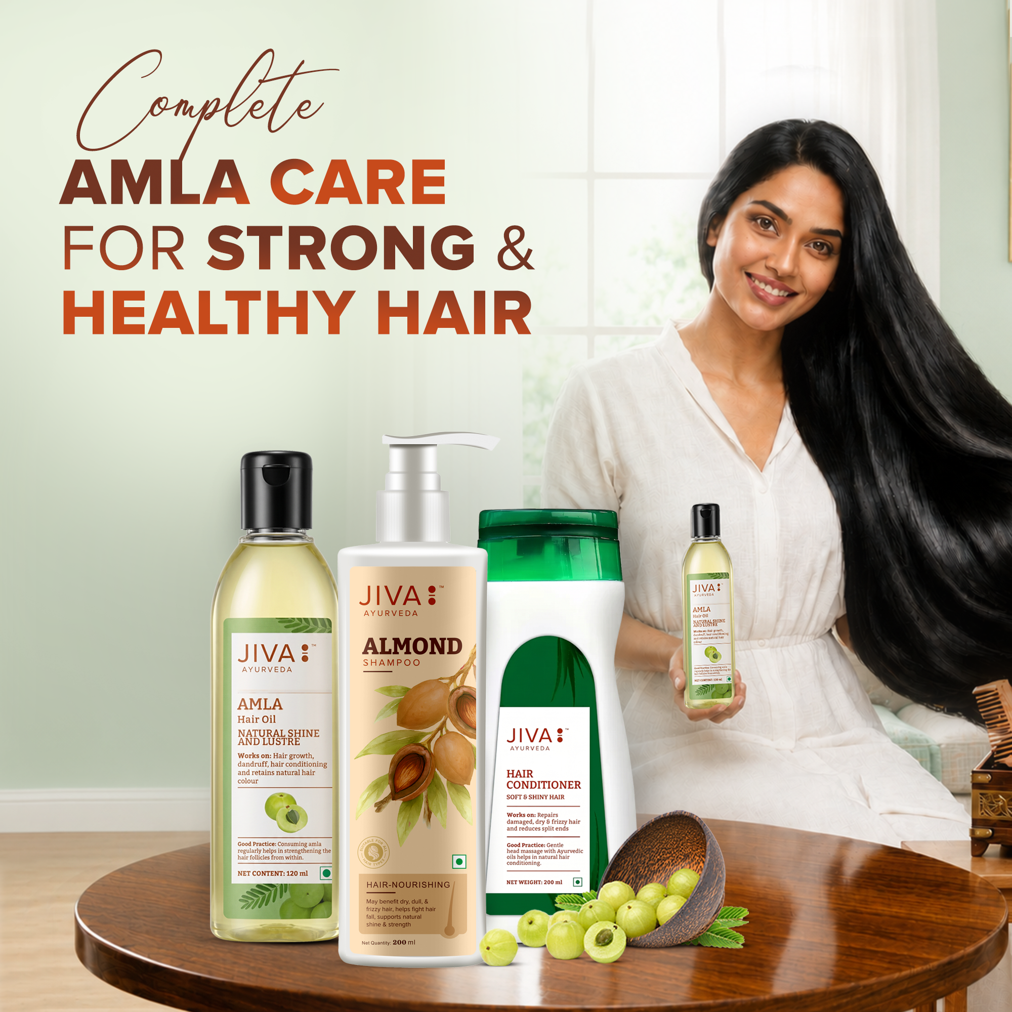 Jiva Complete Hair Nourishment Kit | Almond Shampoo 200ml | Conditioner 200ml | Amla Hair Oil 120ml