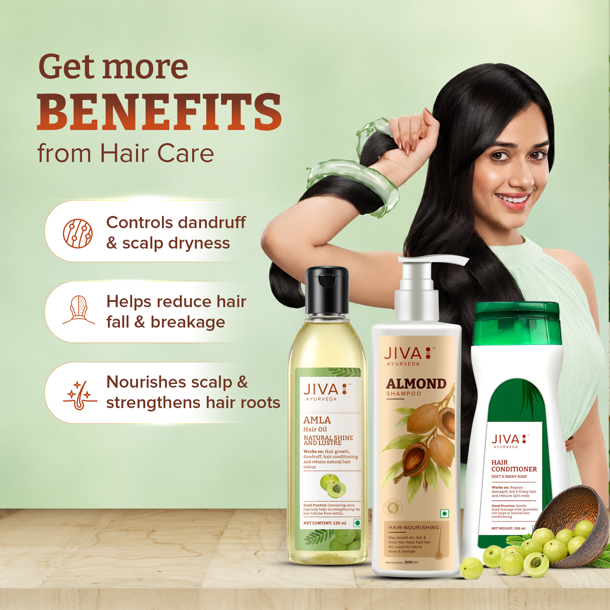 Jiva Complete Hair Nourishment Kit | Almond Shampoo 200ml | Conditioner 200ml | Amla Hair Oil 120ml