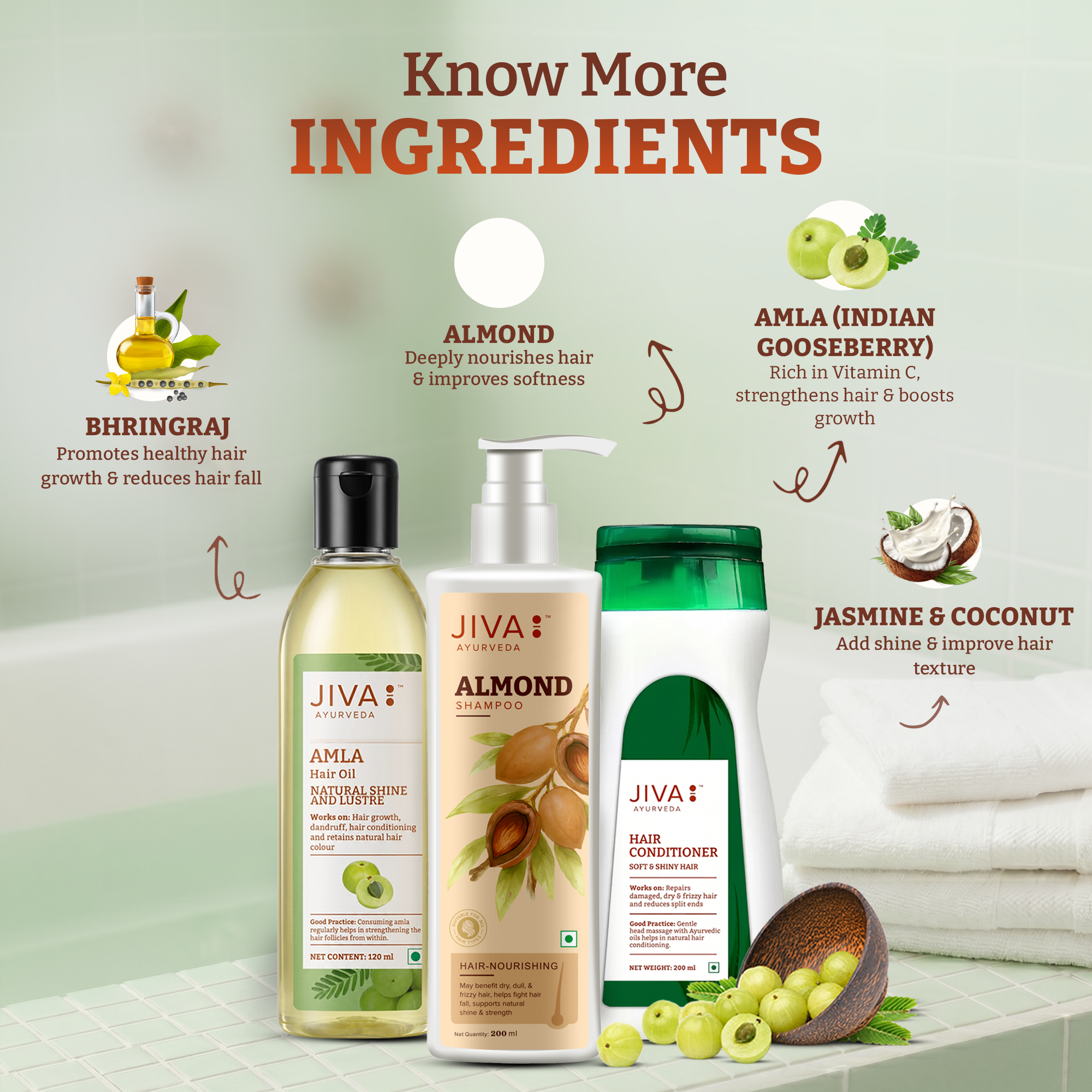 Jiva Complete Hair Nourishment Kit | Almond Shampoo 200ml | Conditioner 200ml | Amla Hair Oil 120ml