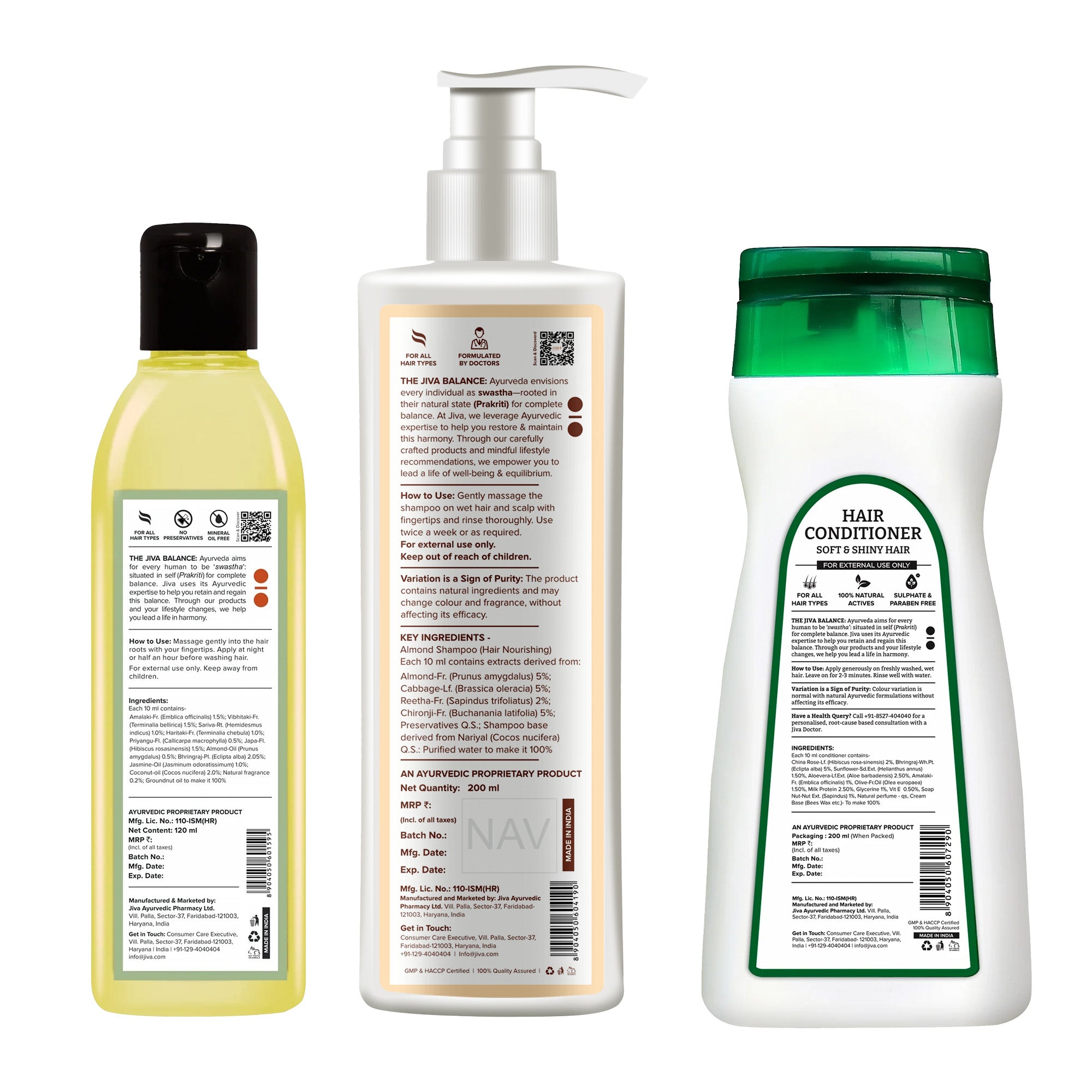 Jiva Complete Hair Nourishment Kit | Almond Shampoo 200ml | Conditioner 200ml | Amla Hair Oil 120ml