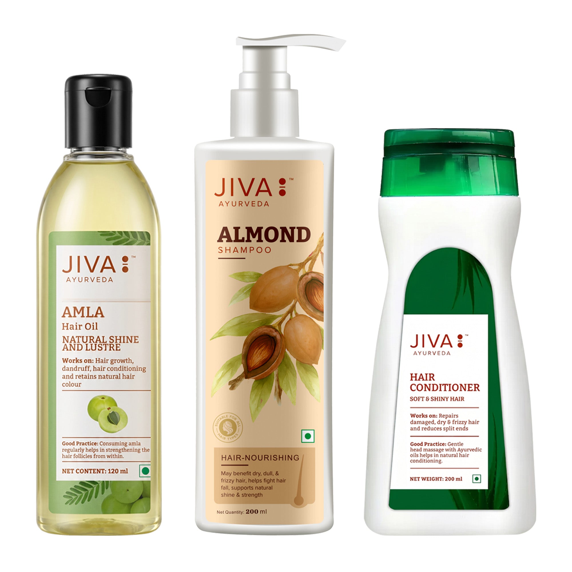 Jiva Complete Hair Nourishment Kit | Almond Shampoo 200ml | Conditioner 200ml | Amla Hair Oil 120ml