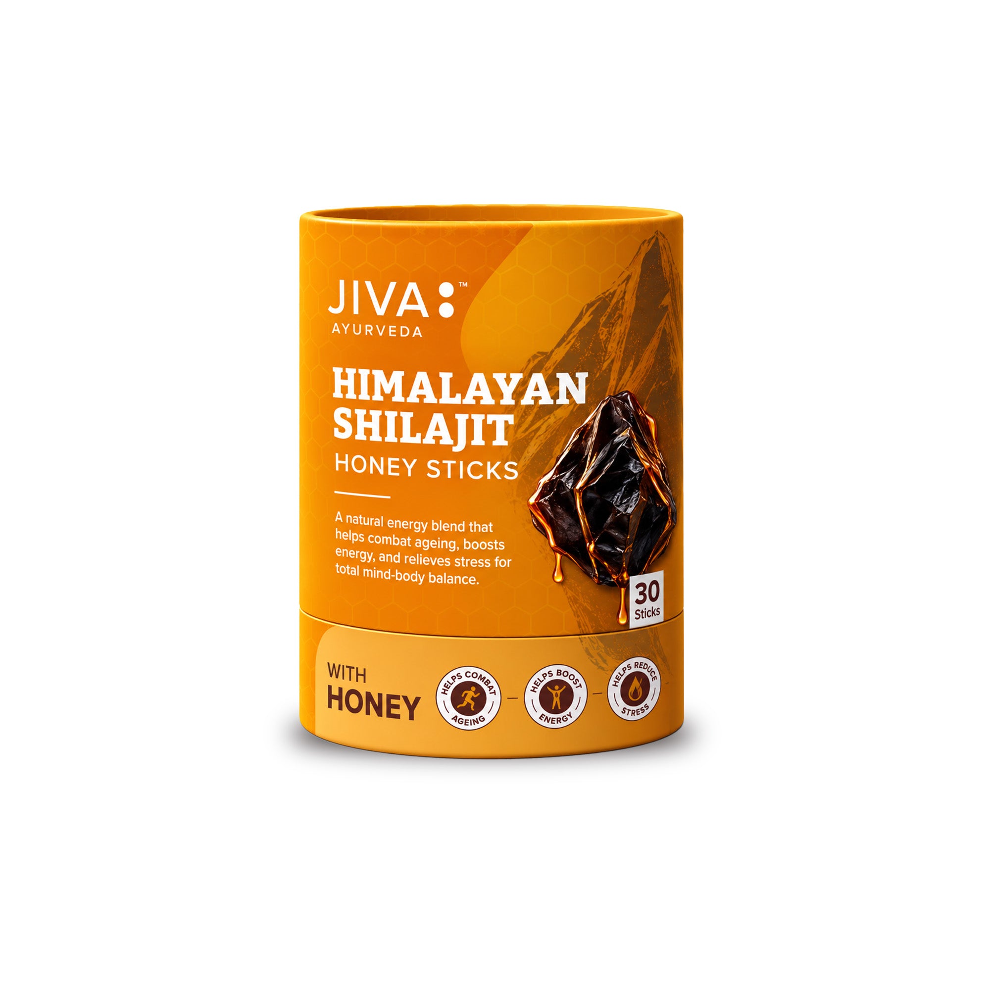 Jiva Shilajit Honey Sticks with Ashwagandha Extract | Multifloral Honey with 500 mg Shilajit & 250 mg Ashwagandha per Stick | 30 Sticks (7g Each)