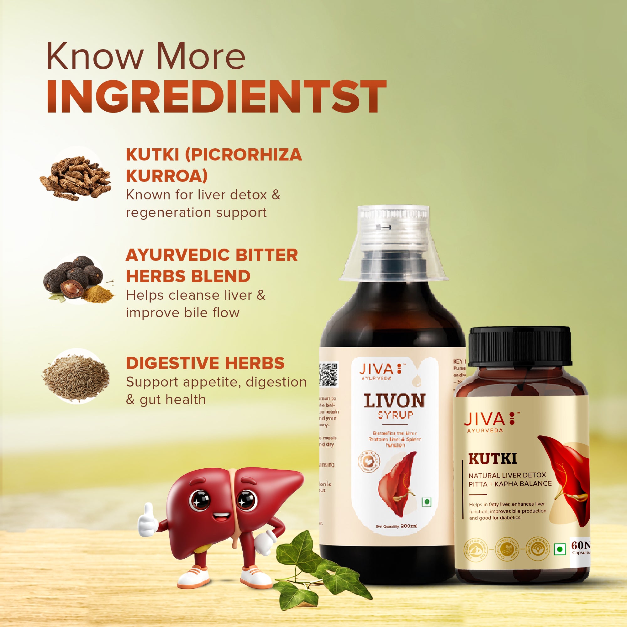 Jiva Kutki Capsules 60 Tablets & Livon Syrup 200 ML (Combo Pack of 2) | For Men & Women Liver Helps To Promote Digestion | 100% Pure & Natural | Good for Digestion
