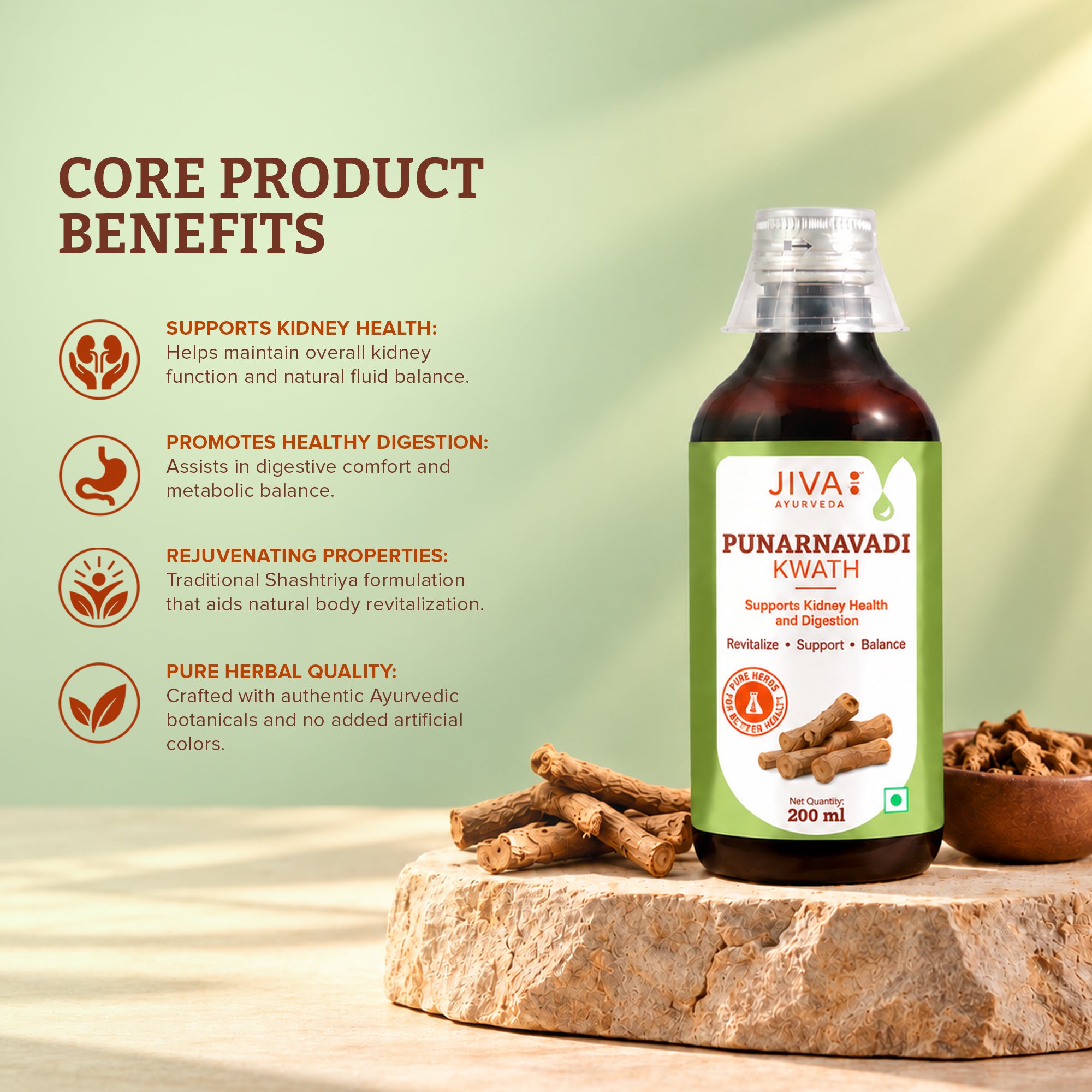 Punarnavadi Kwath Ayurvedic Herb For Kidney Support & Detoxification, Digestive Health-200ml