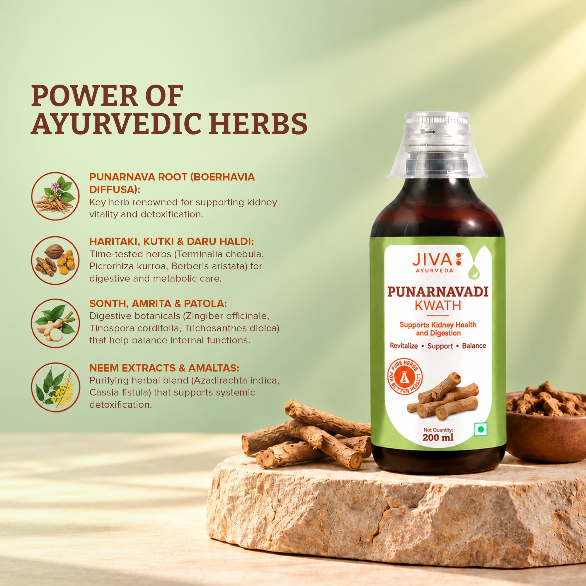 Punarnavadi Kwath Ayurvedic Herb For Kidney Support & Detoxification, Digestive Health-200ml