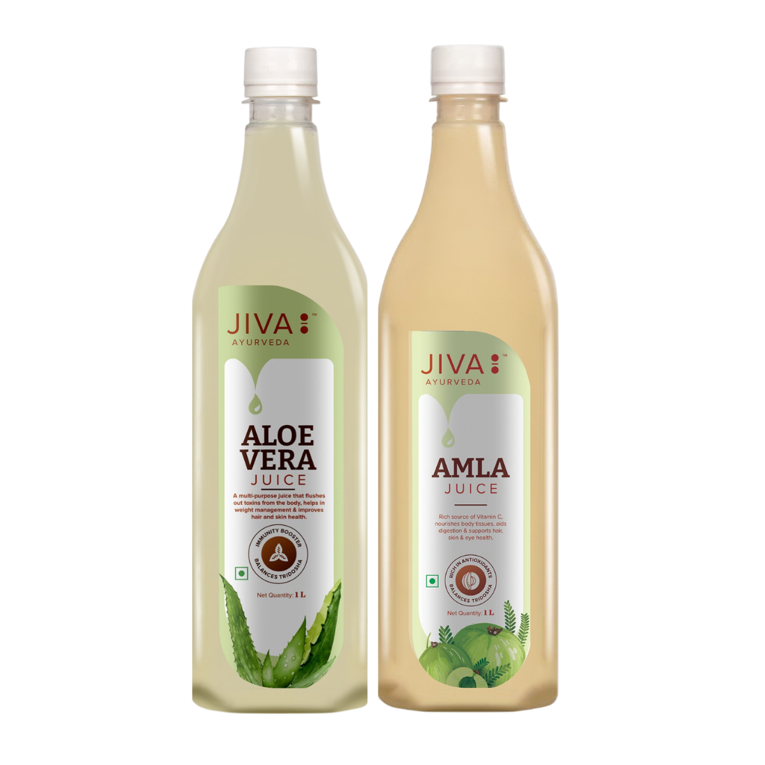 Jiva Amla Juice & Aloe Vera Juice | Improves Digestion, Boosts Immunity- 1L Each (Combo Pack of 2)