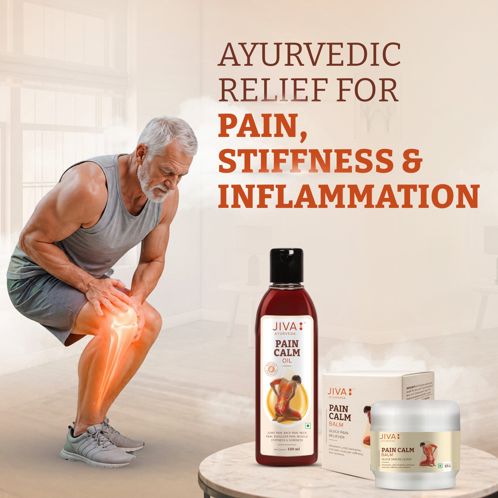 Combo Of Pain Calm Oil 120 ml & Balm 25 gm | 100% Ayurvedic | Relieve Musculoskeletal Pain, Headache & Backache (Pack Of 2)
