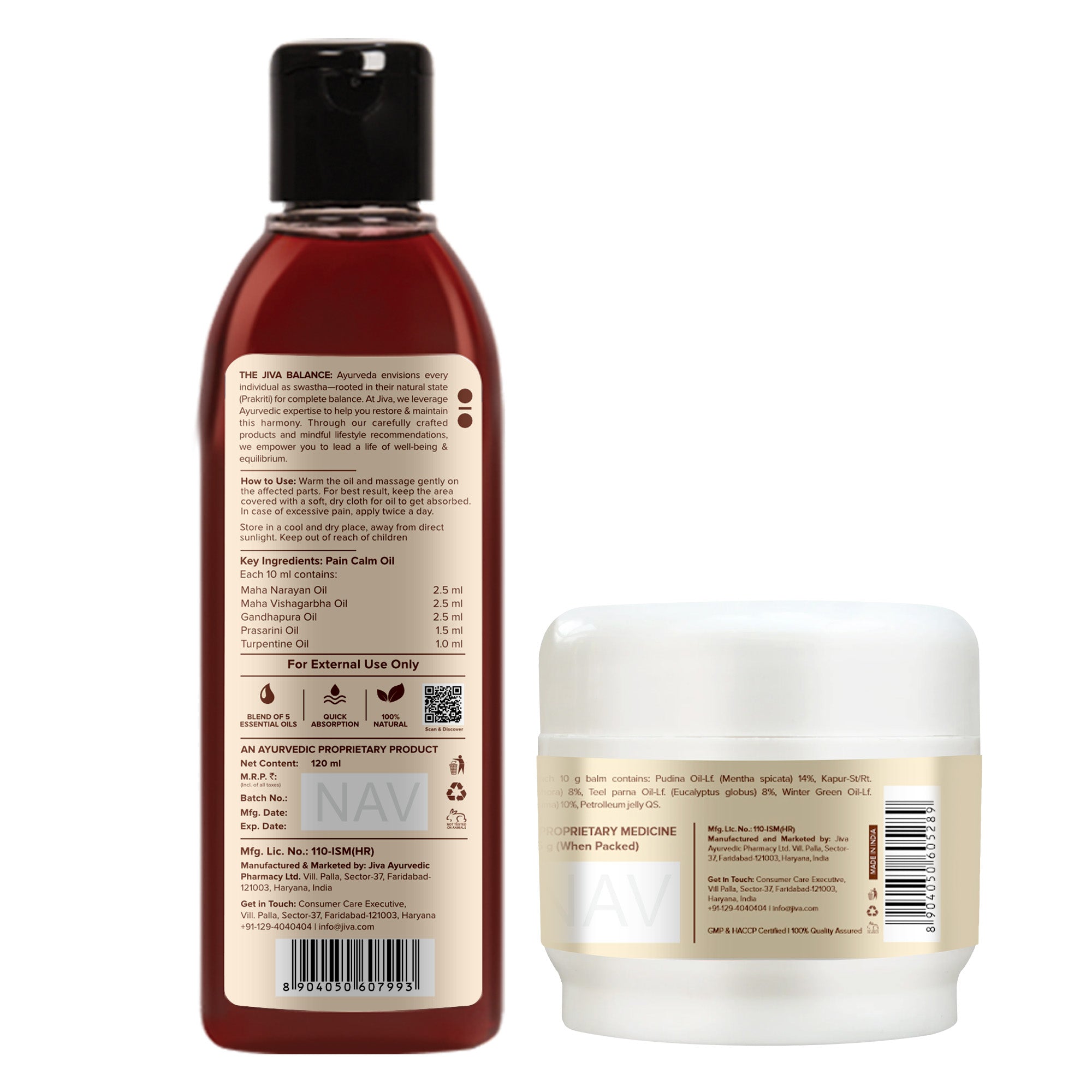 Combo Of Pain Calm Oil 120 ml & Balm 25 gm | 100% Ayurvedic | Relieve Musculoskeletal Pain, Headache & Backache (Pack Of 2)