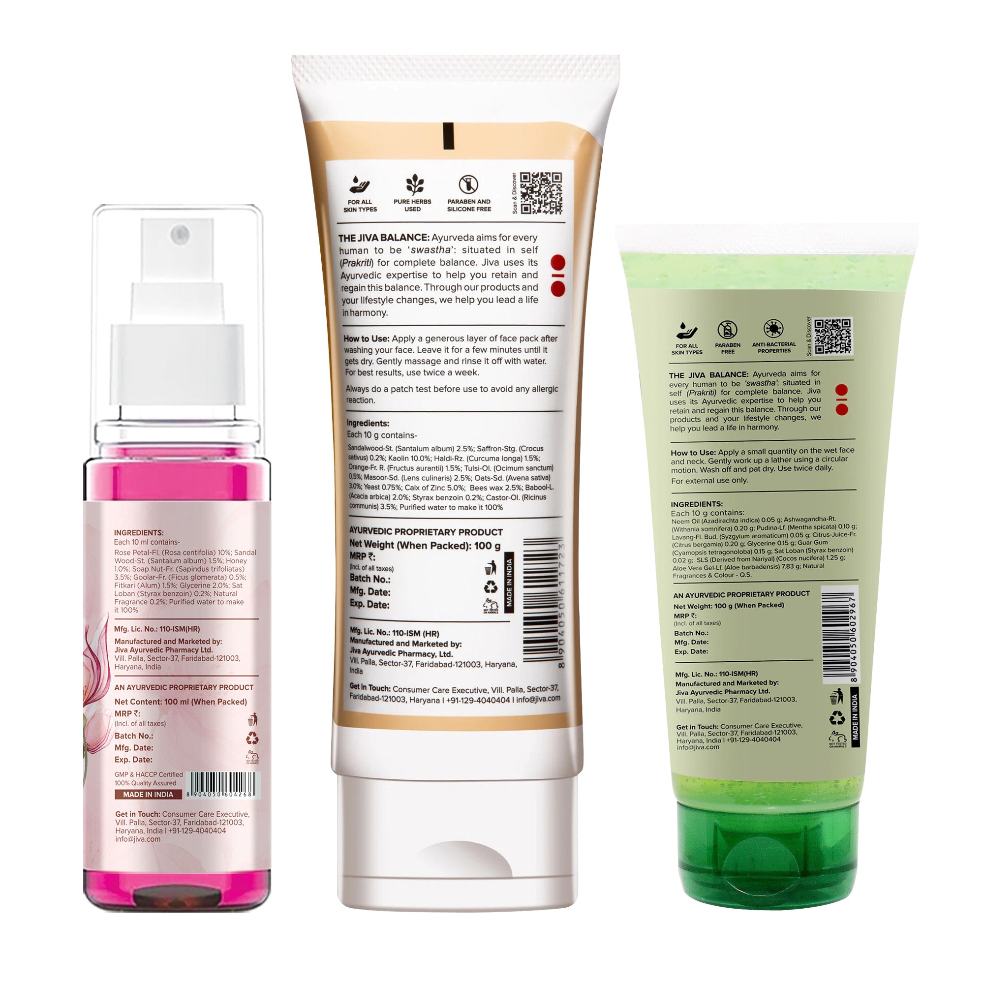 Skin Care Combo | Rose water 100ml | Kesar Ubtan 100g | Neem Face Wash 100g | •	Hydrates, tones & refreshes skin