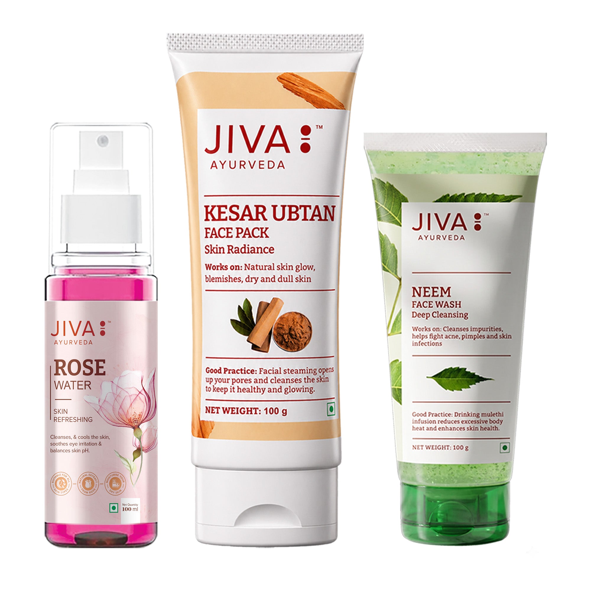 Skin Care Combo | Rose water 100ml | Kesar Ubtan 100g | Neem Face Wash 100g | •	Hydrates, tones & refreshes skin